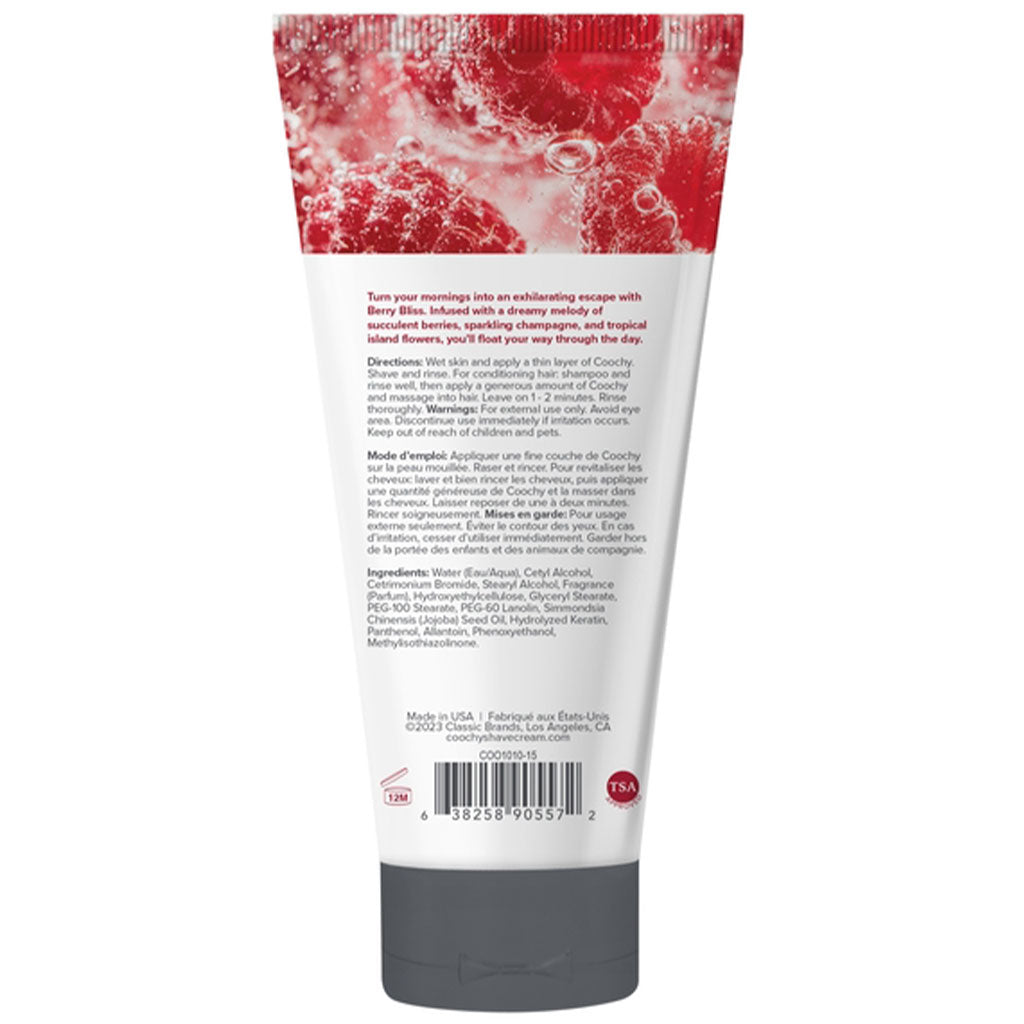 Coochy Berry Bliss shave cream with raspberry imagery.
