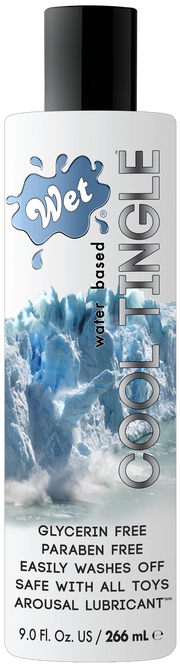 Wet Cool Tingle water-based lubricant with glacier imagery.