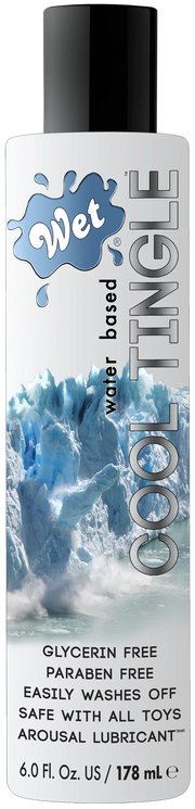 Wet Cool Tingle water-based lubricant with a glacier image.