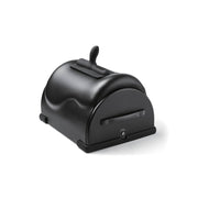 Black app-controlled riding sex machine with a curved saddle shape.