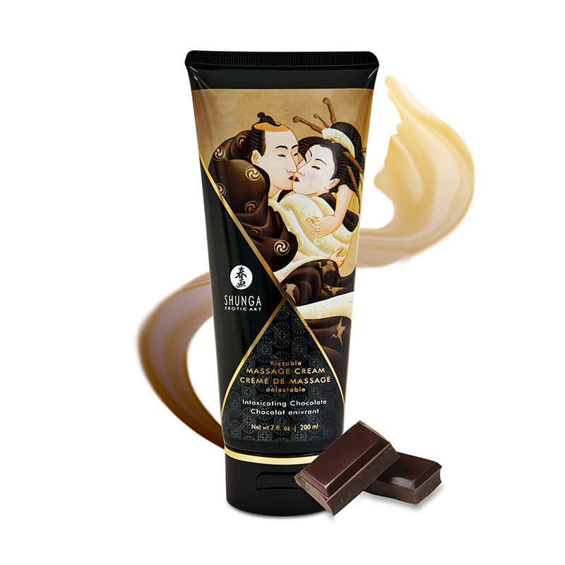 Shunga Edible Chocolate Massage Cream with a Japanese art motif.