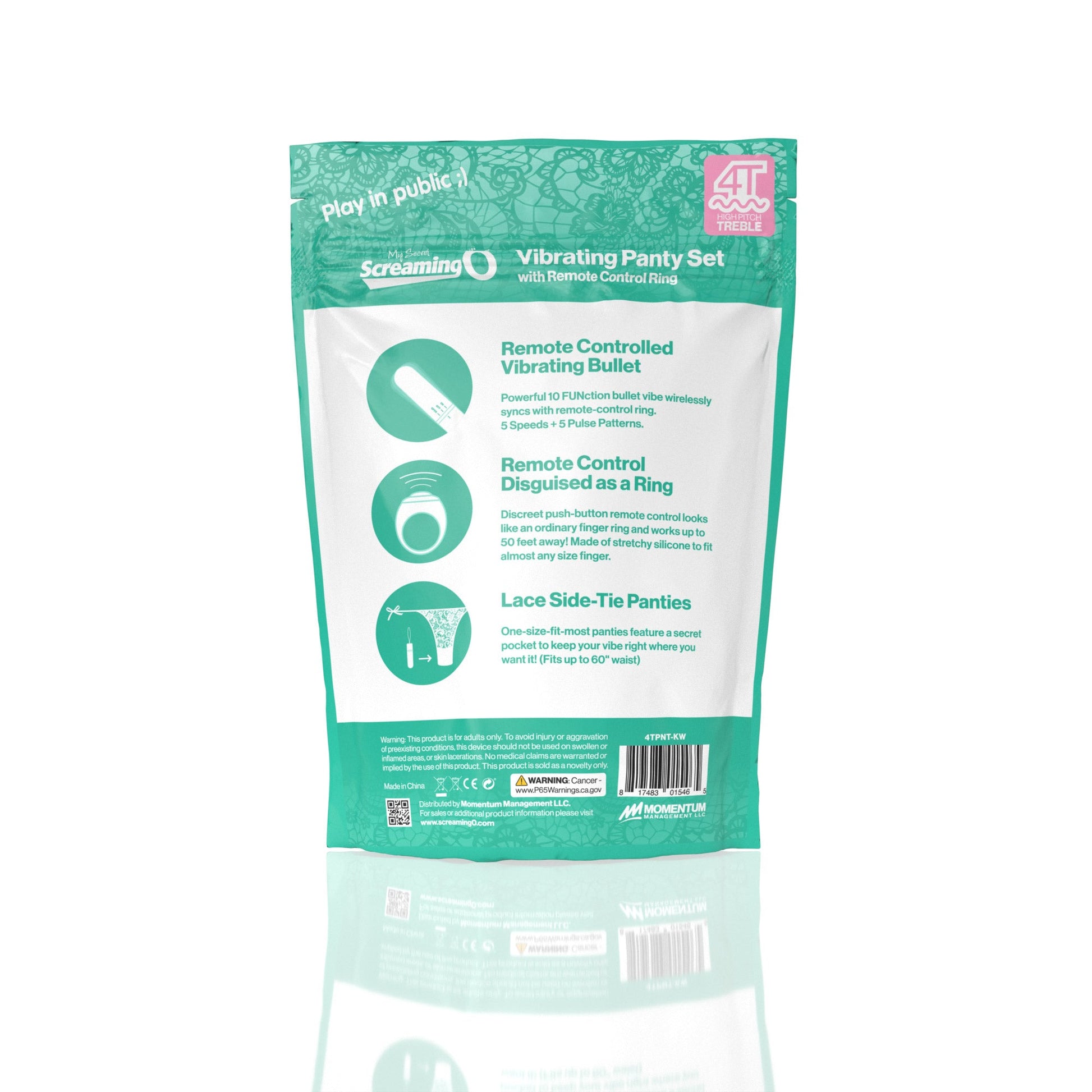 Screaming O remote controlled vibrating panty set with 4T bullet and ring remote.