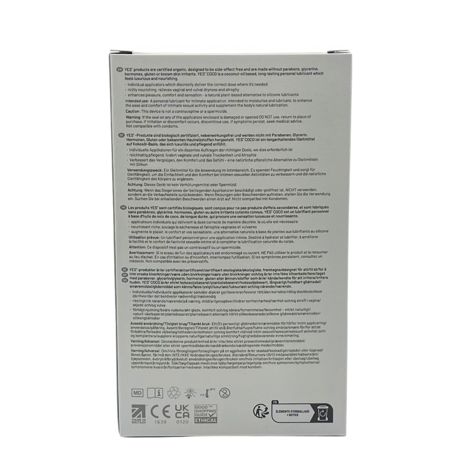 YES Organic Coconut Oil Lubricant with 6x5ml applicators.