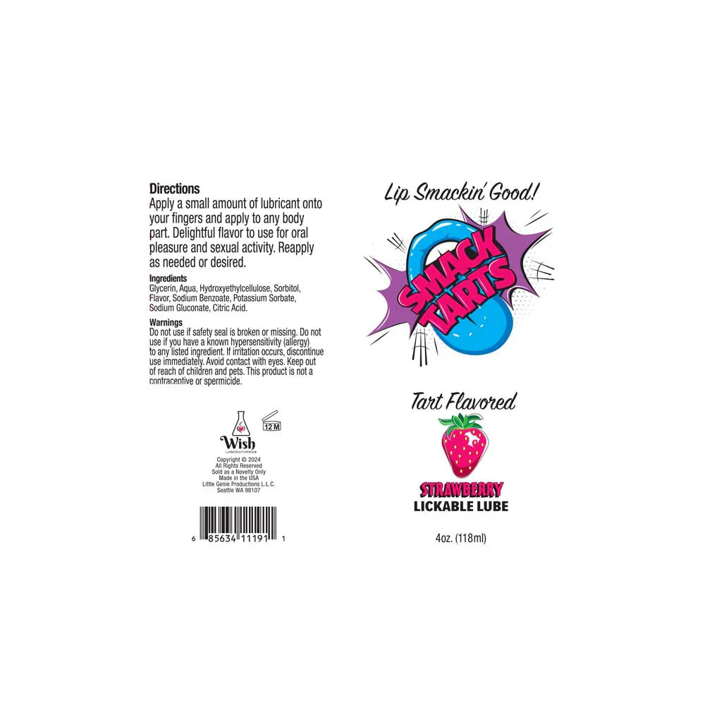Sour Strawberry Lickable Lube with strawberry graphic and text.