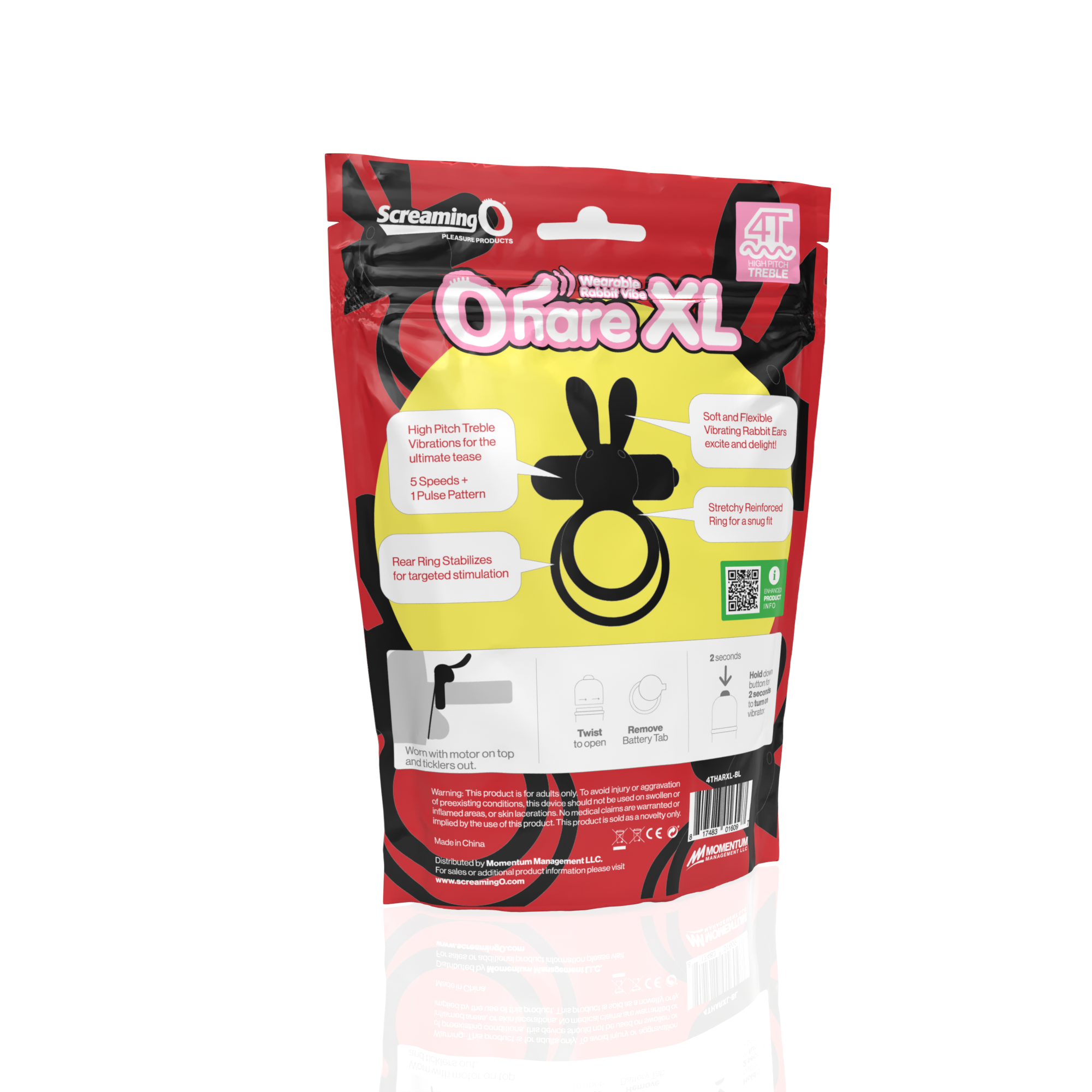 Black silicone rechargeable rabbit cock ring with vibrating ears.