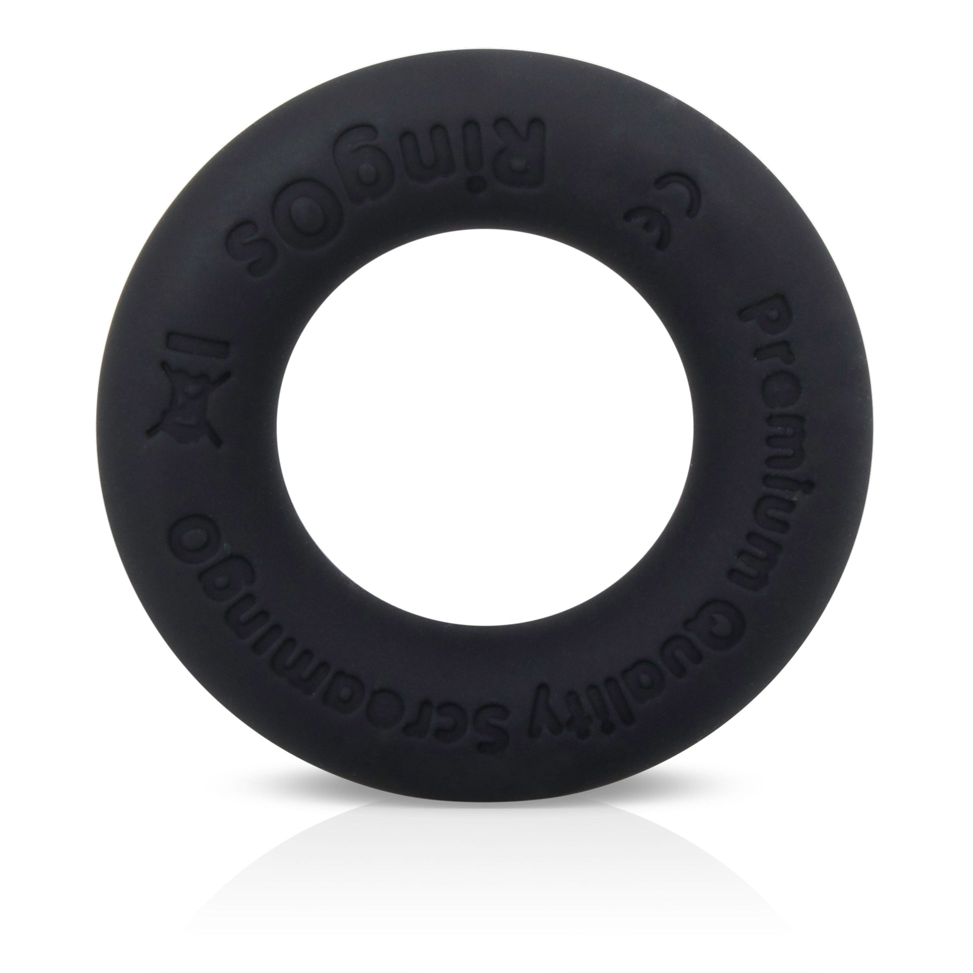 Black liquid silicone cock ring with "Screaming O" and "premium quality" text.