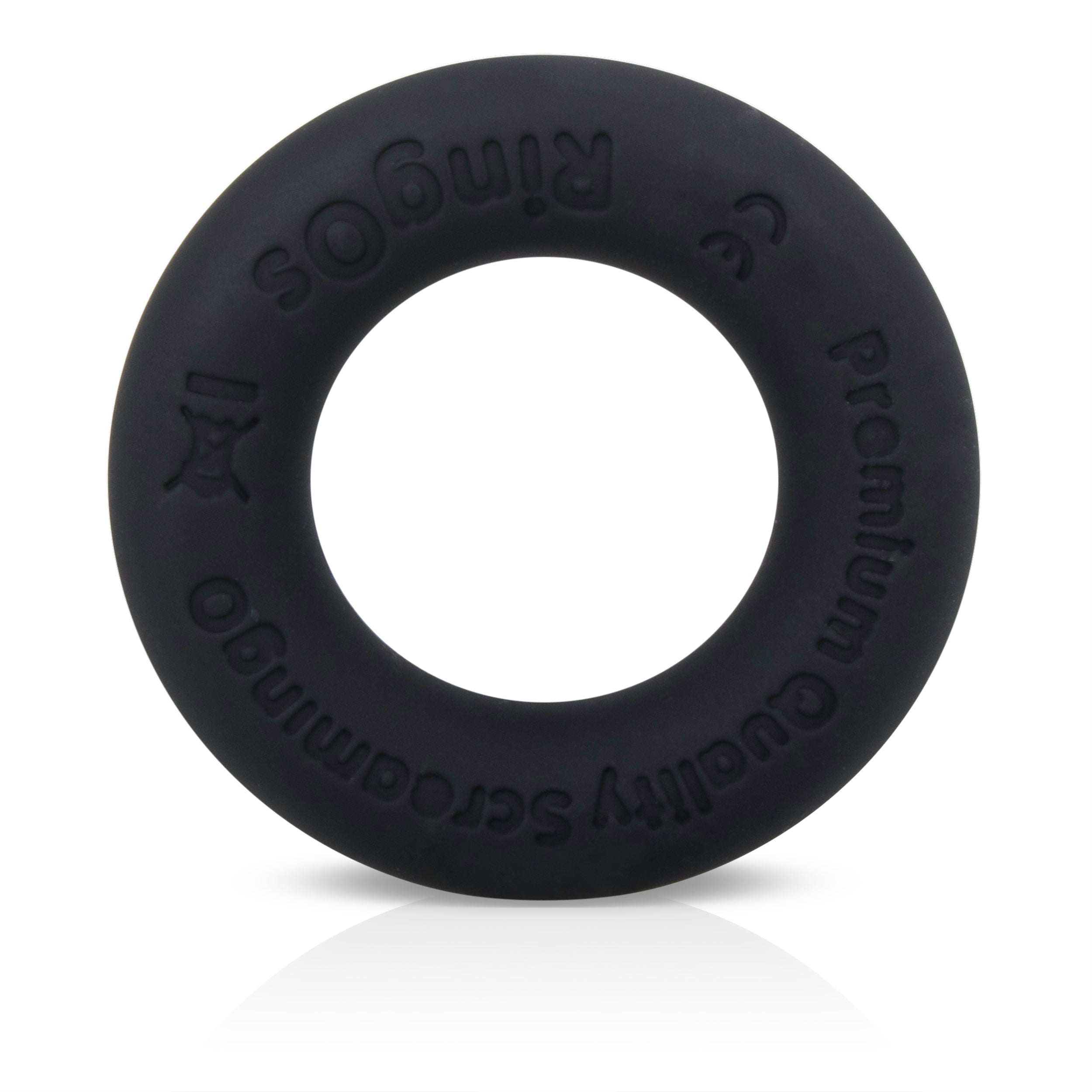 Black liquid silicone cock ring with "Screaming O" and "premium quality" text.