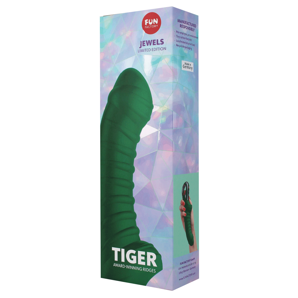 Emerald green Tiger G-spot and prostate massager with ridged texture.