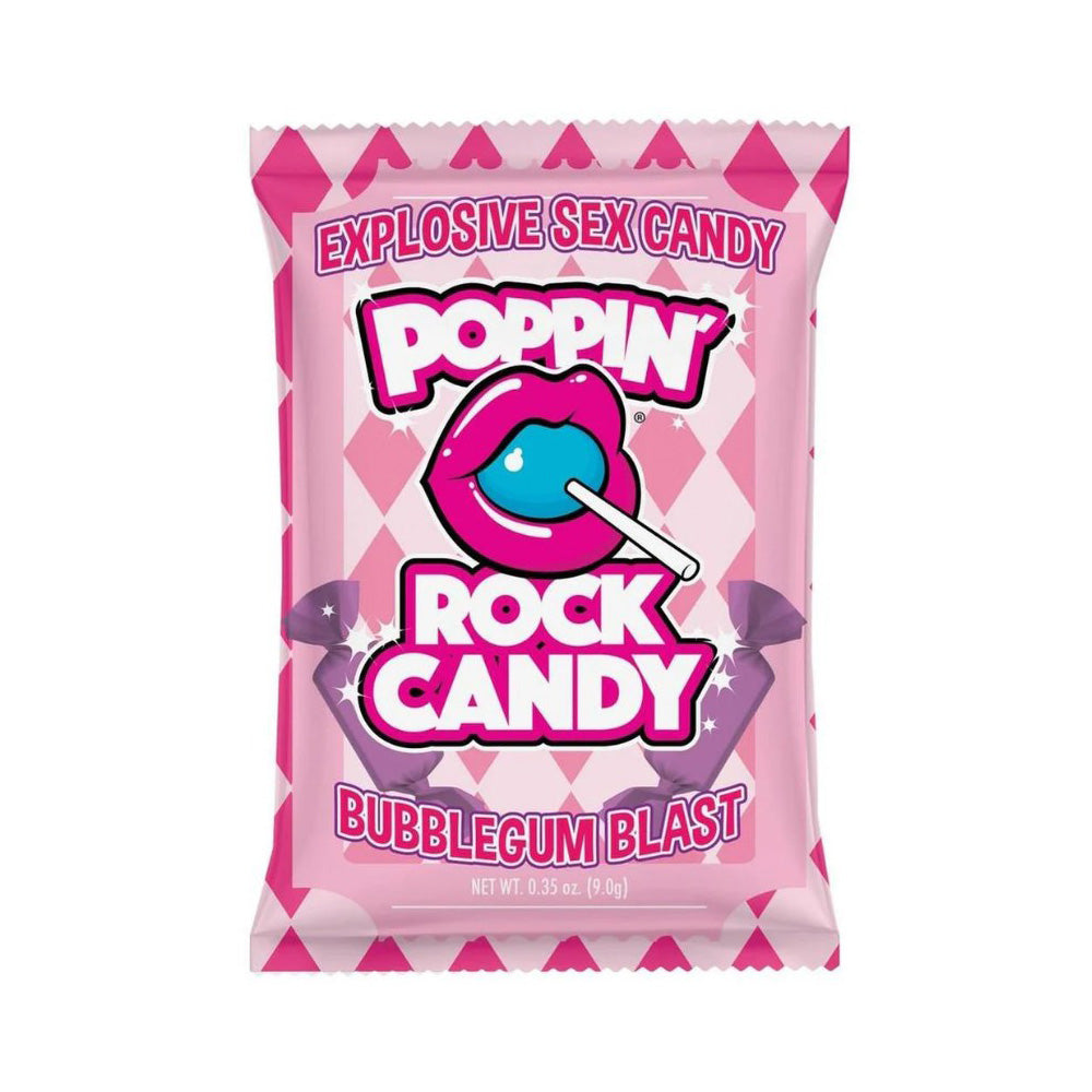 Poppin Rock Candy Bubblegum Blast oral sex crystals in pink packaging.