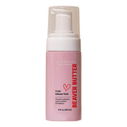 A pink bottle of Beaver Butter Fresh Intimate Wash with a pump dispenser.