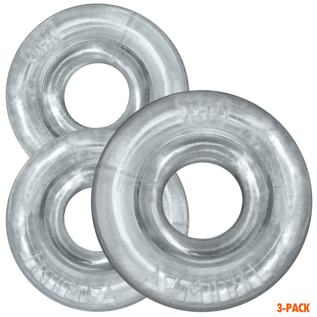 Three clear cock rings of varying sizes.
