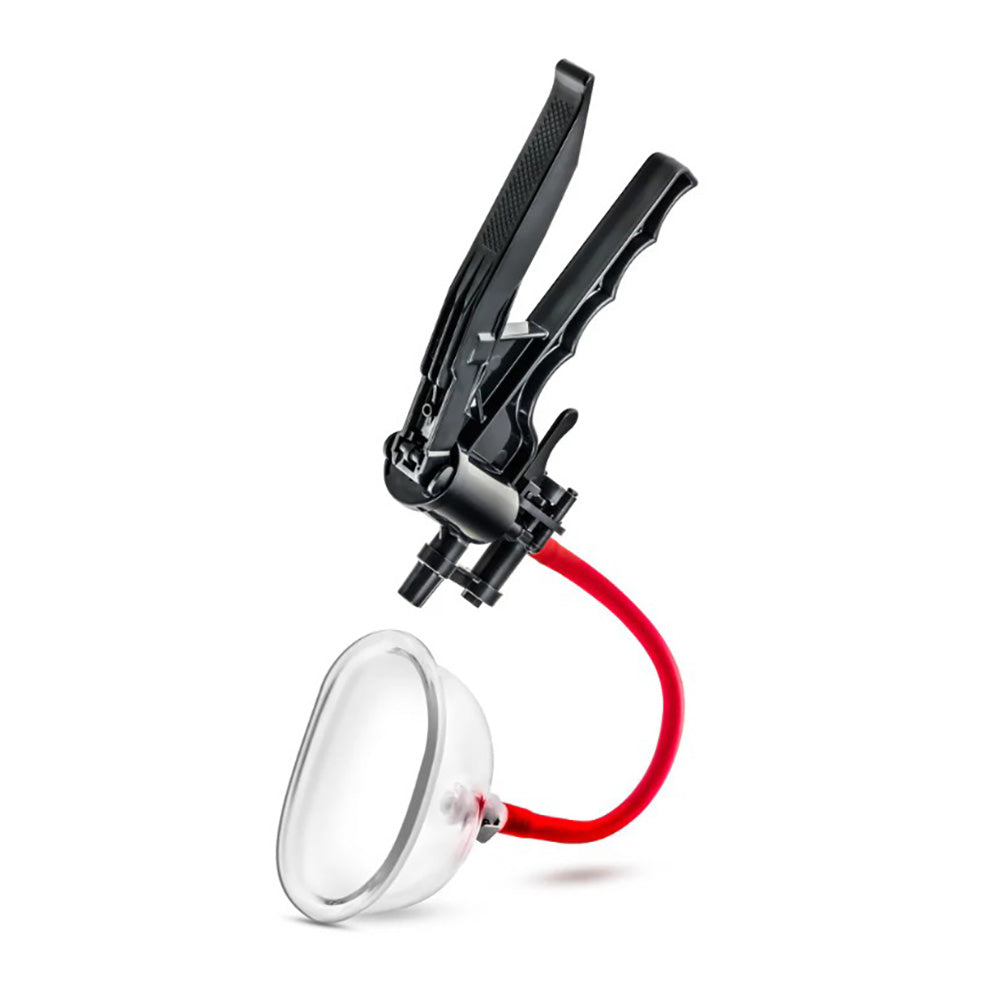 Black and clear vulva pump with red tubing.