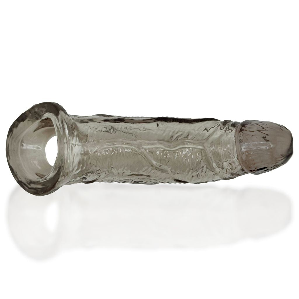 A grey, textured cock sheath with a flared base and a realistic head.