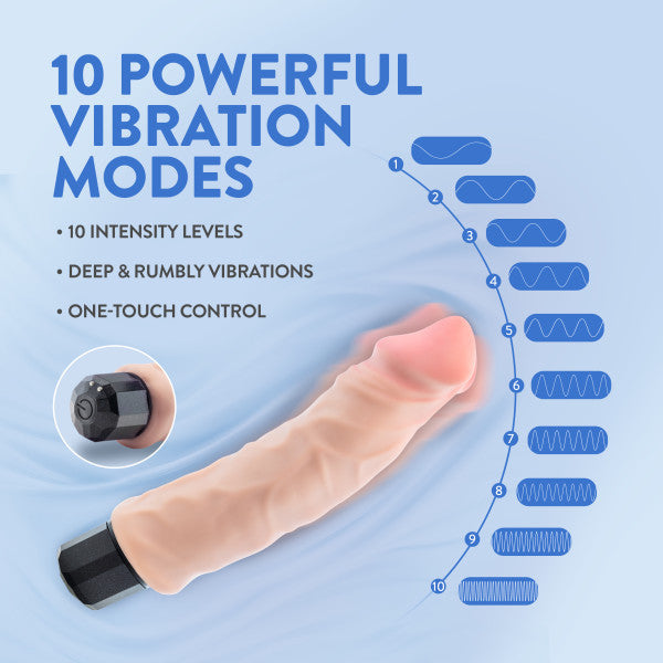 9-inch realistic vibrating dildo with 10 vibration modes, waterproof design, and one-touch control.