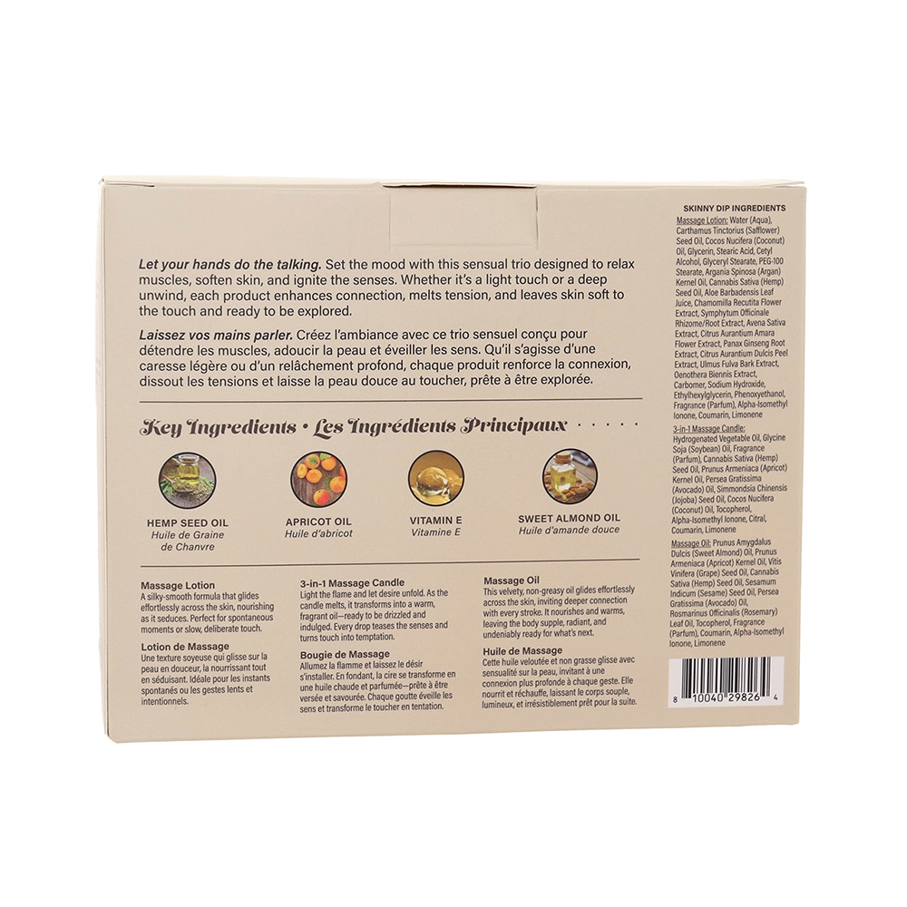 Hemp Seed Massage Trio Gift Set with Candle and Oil