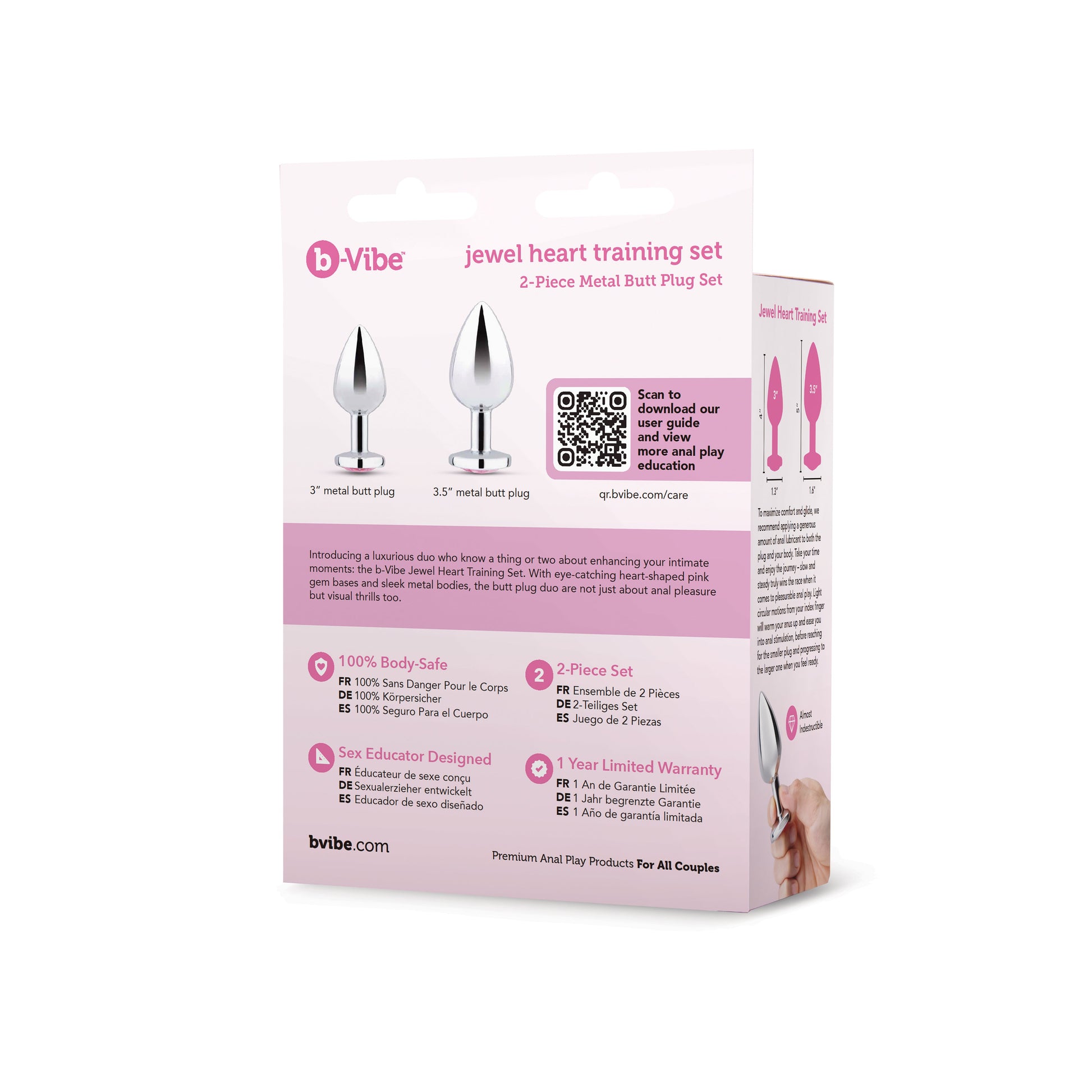 Jewel Heart Metal Anal Plug Training Set with pink gem bases.