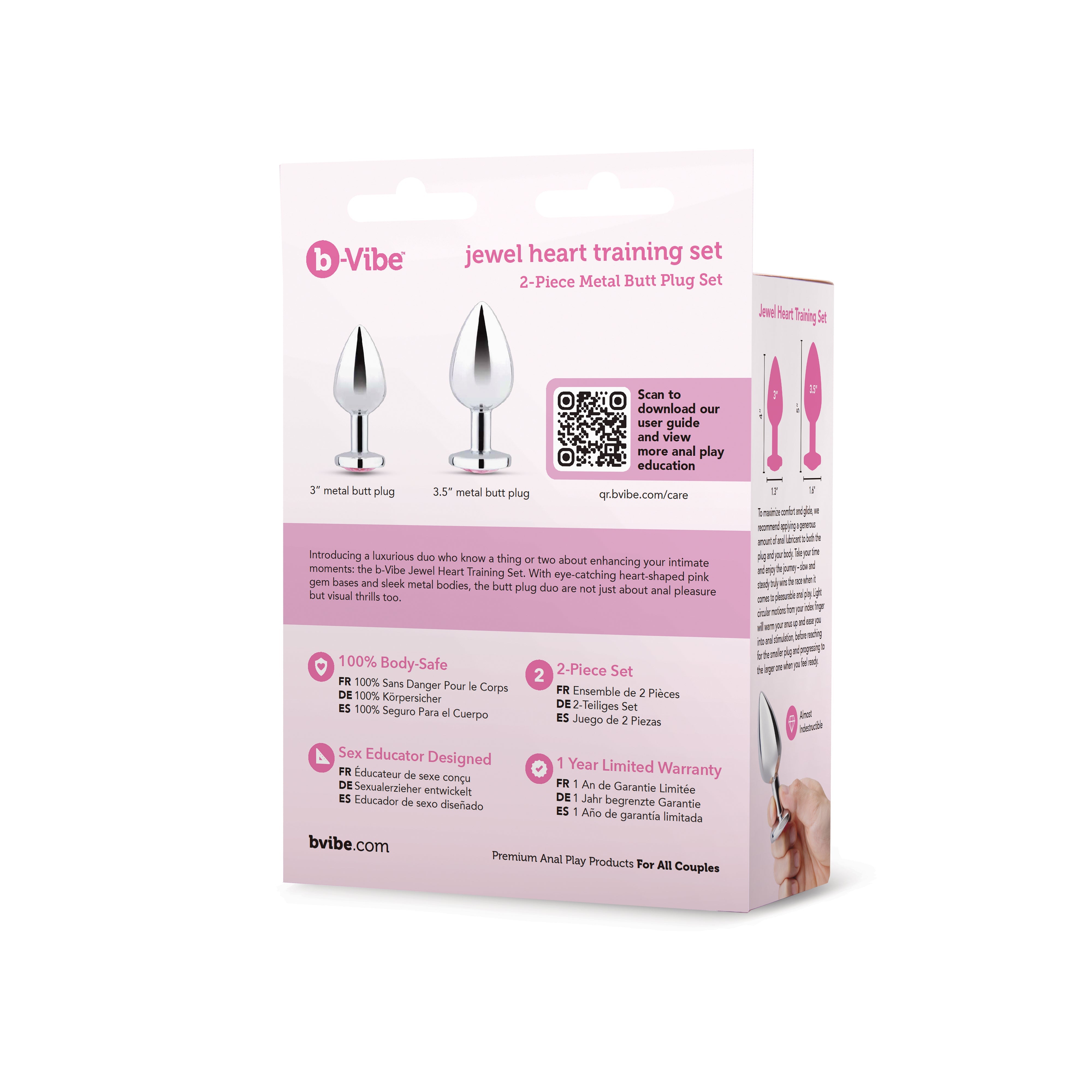Jewel Heart Metal Anal Plug Training Set with pink gem bases.