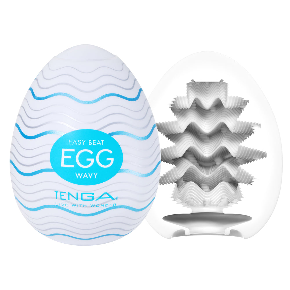 Tenga Wavy egg-shaped male masturbator with ribbed interior.