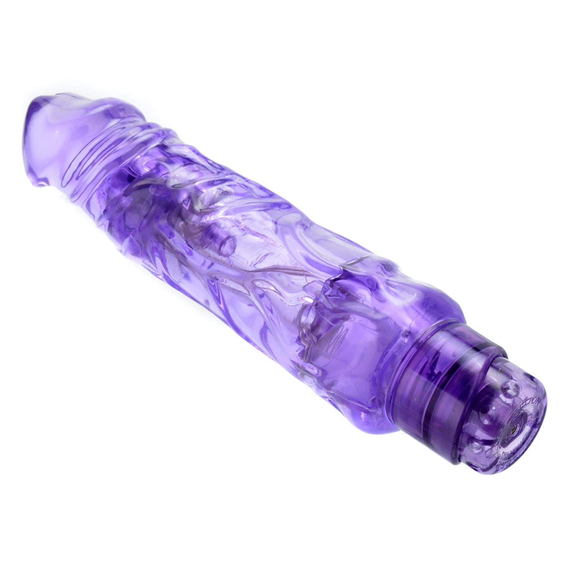 A purple textured vibrator with a realistic shaft.