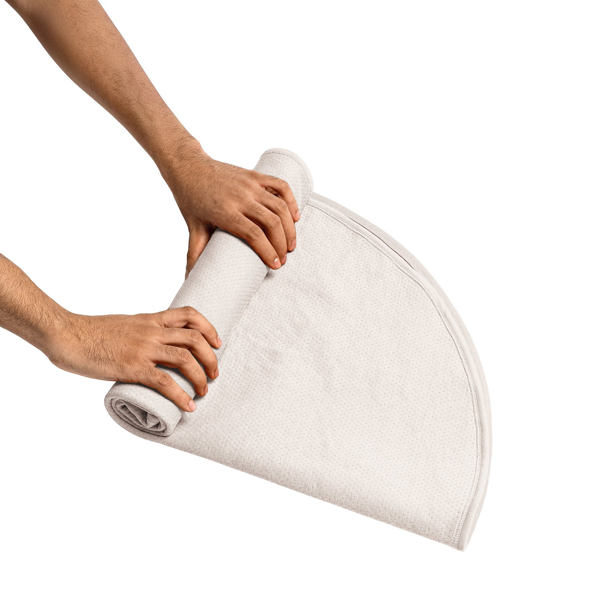 Oat colored circular waterproof sex blanket throw with travel bag.