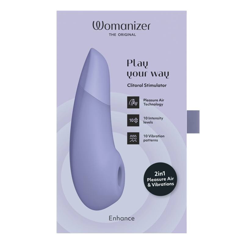 Womanizer Enhance clitoral stimulator with Pleasure Air Technology and 10 vibration patterns.