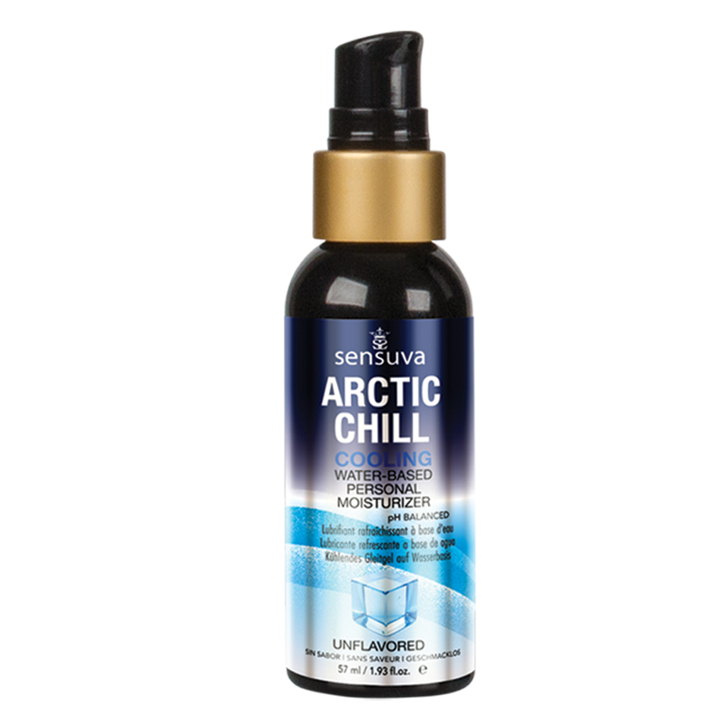 Sensuva Arctic Chill cooling water-based personal moisturizer in a pump bottle.