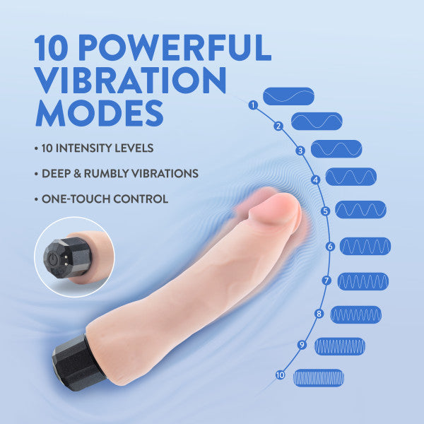 Realistic vibrating dildo with 10 vibration modes and intensity levels.