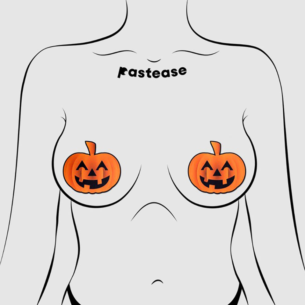 Pumpkin Jack O' Lantern nipple pasties with a spooky design.