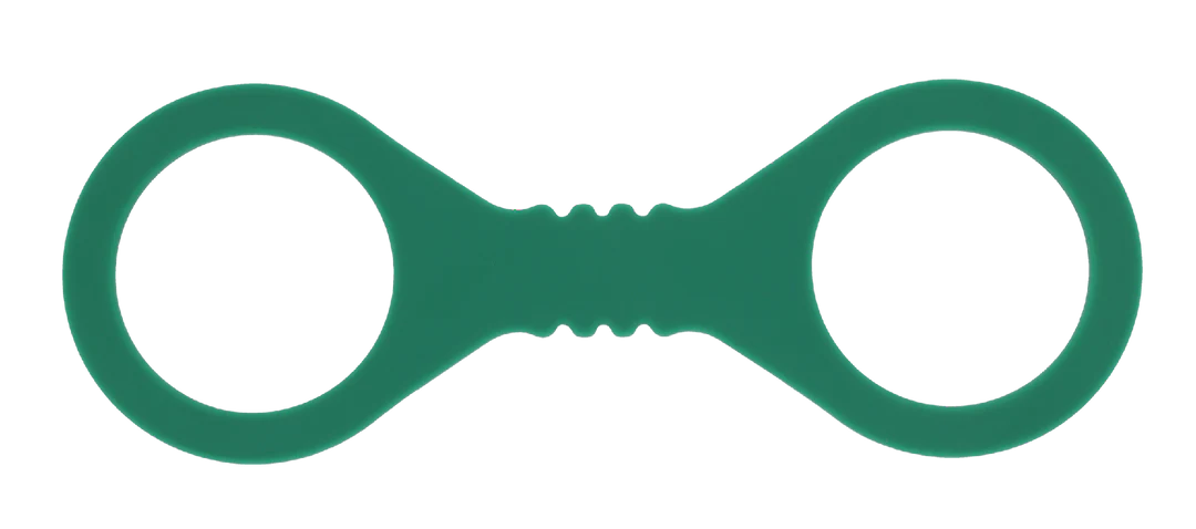Emerald green silicone restraint cuffs with two finger loops.