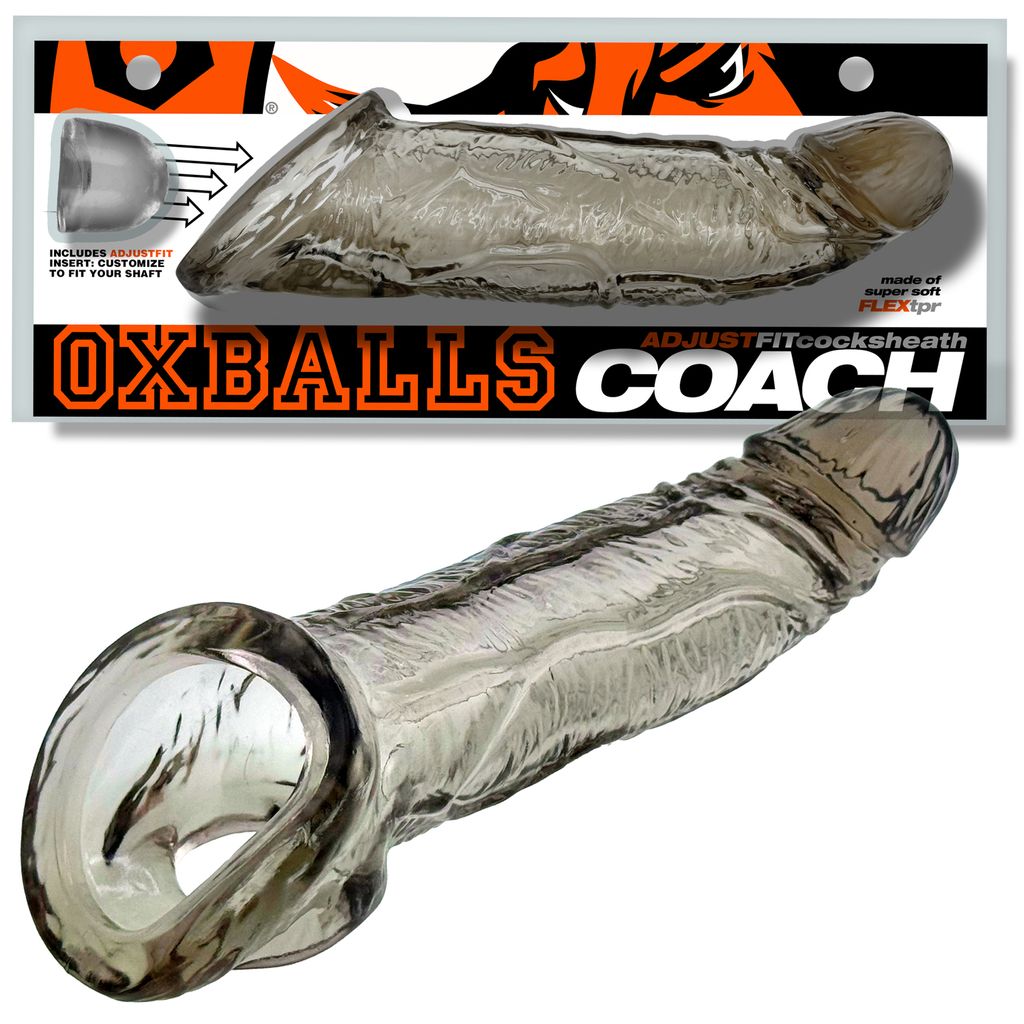 A grey, textured cock sheath with an adjustable insert and a wide base.