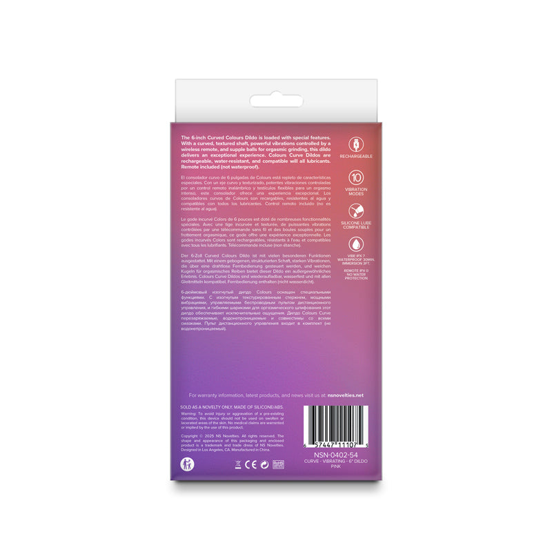 Pink curved vibrating dildo with wireless remote.