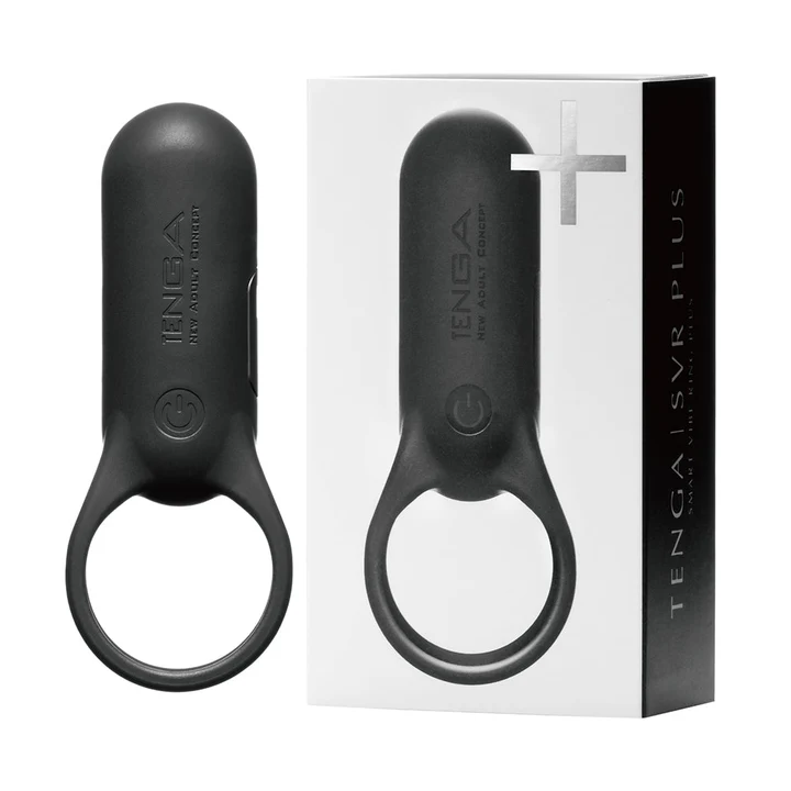 Black Tenga SVR+ rechargeable silicone vibrating cock ring.