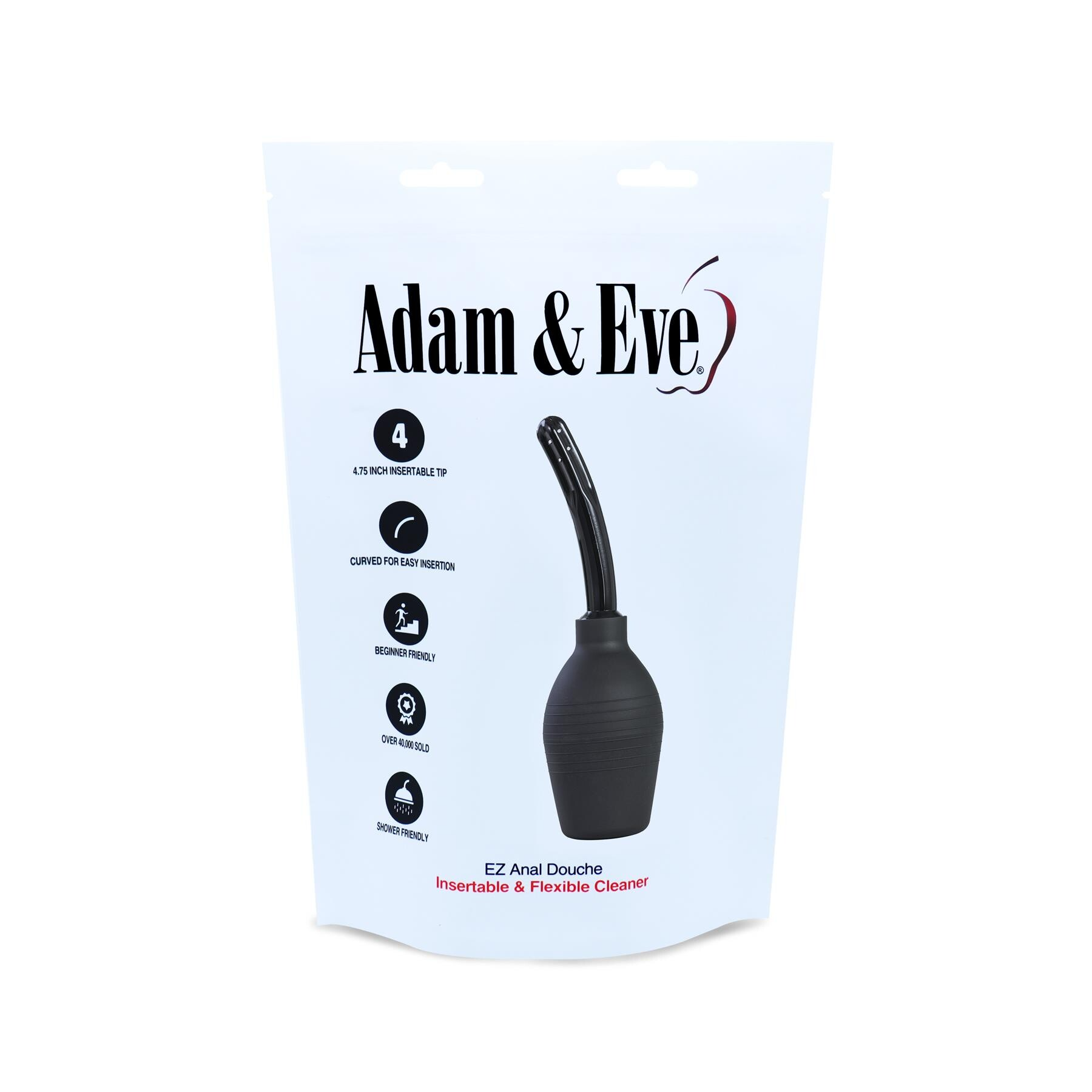 Adam & Eve EZ Anal Douche with a flexible tip and flat base.