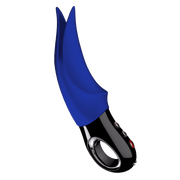 Sapphire blue clitoral vibrator with a loop handle.