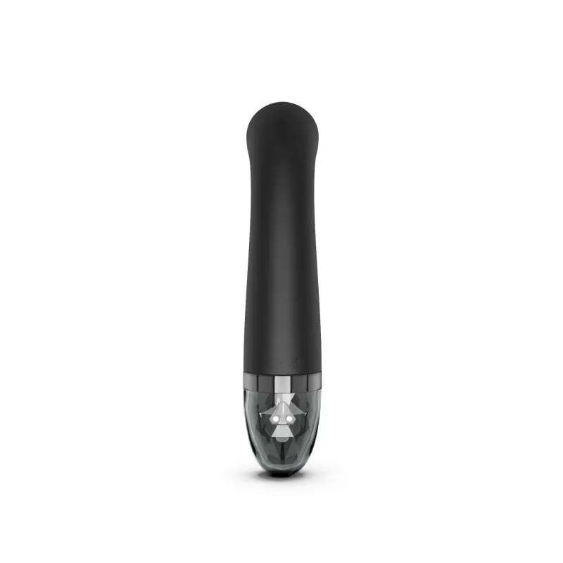 Black silicone vibrator with a clear, faceted tip.
