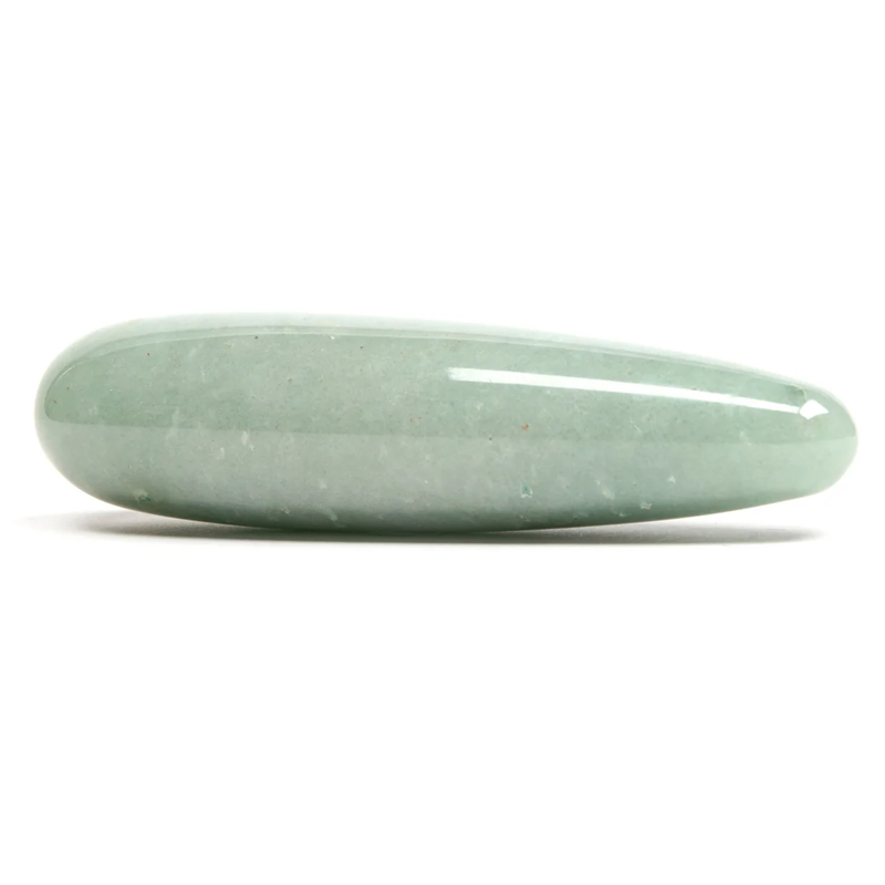 Green aventurine crystal pleasure wand with a smooth, elongated shape.
