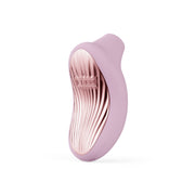 A pink silicone clitoral stimulator with a rose gold textured insert.
