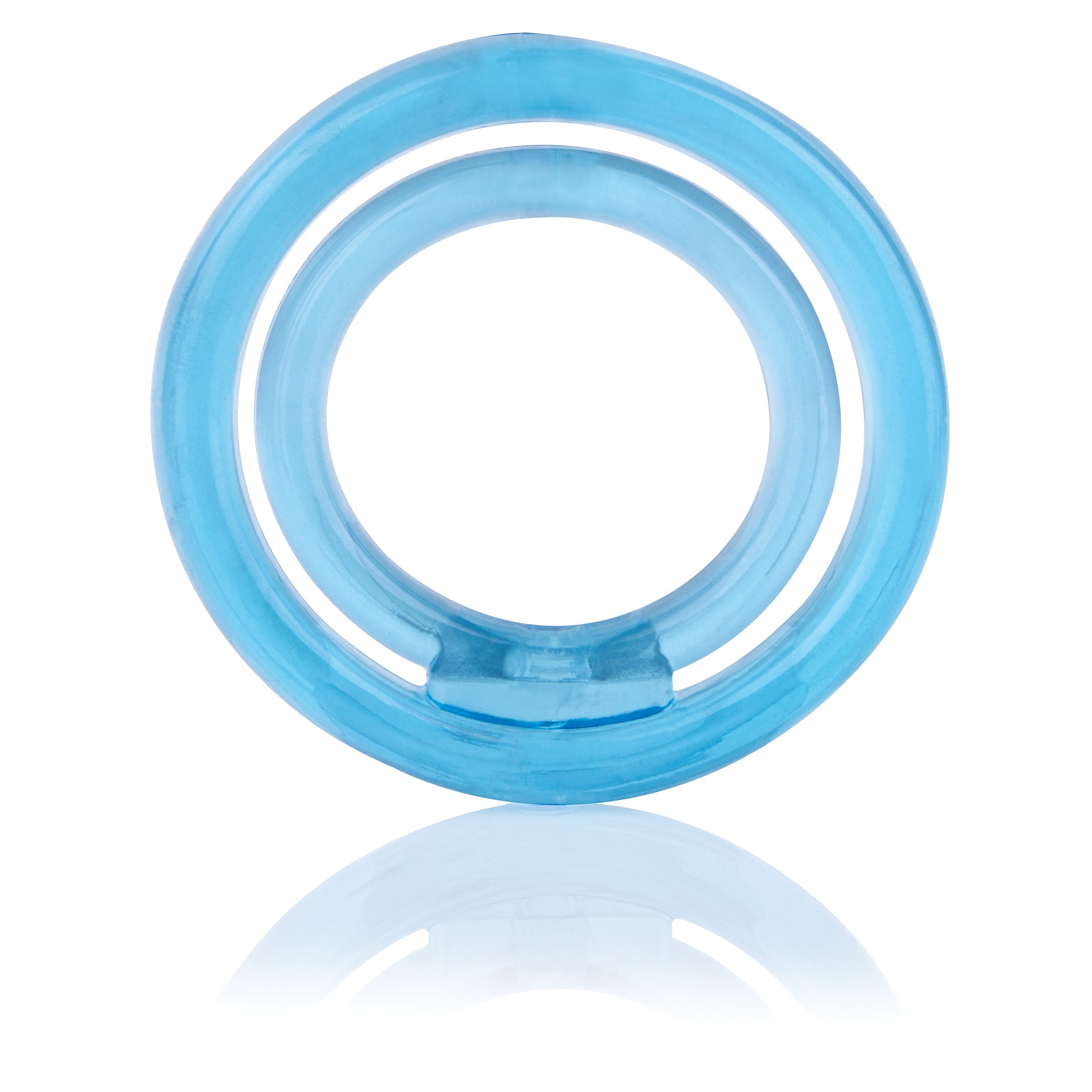 A blue double cock ring with testicle support.