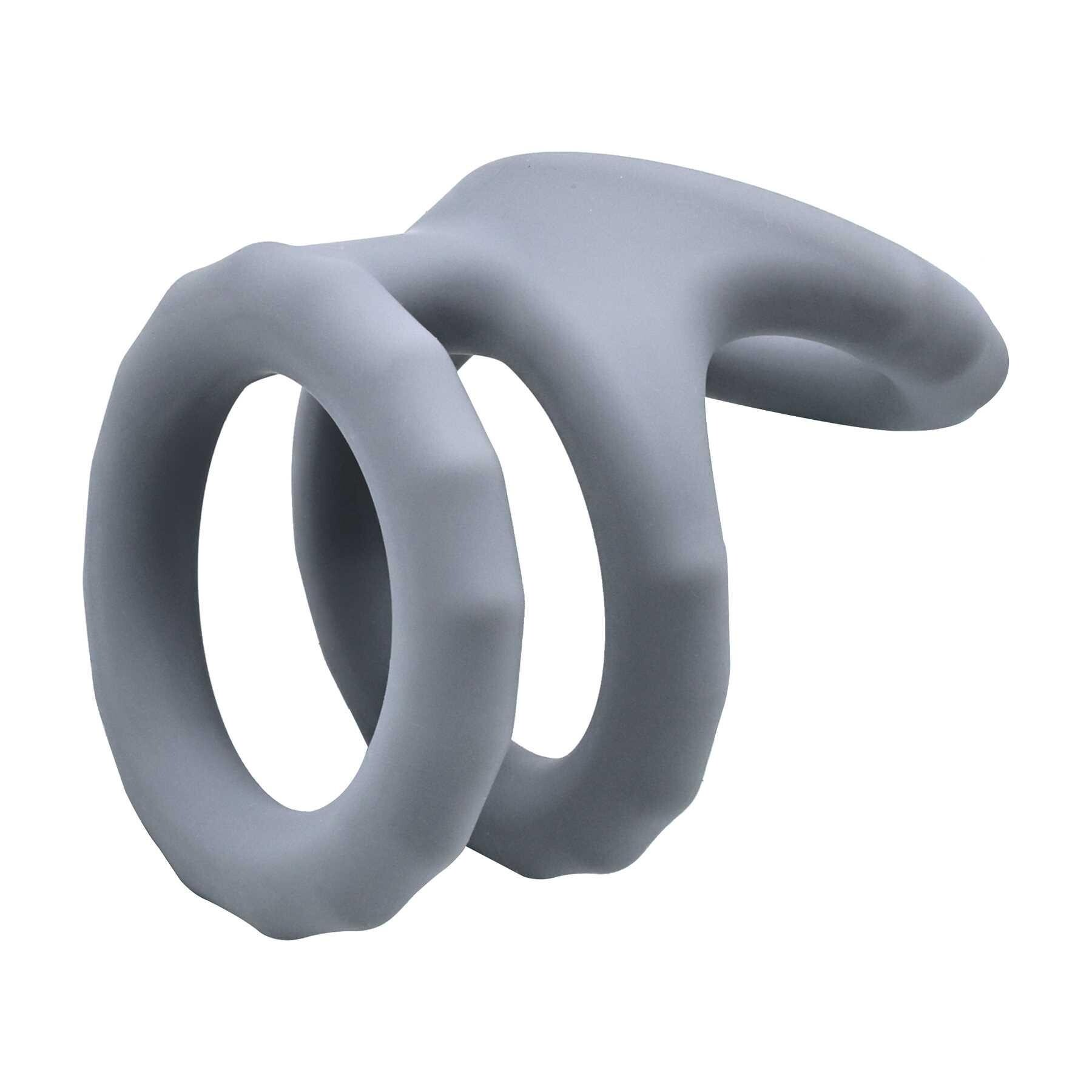 Gray ribbed triple loop silicone cock ring.