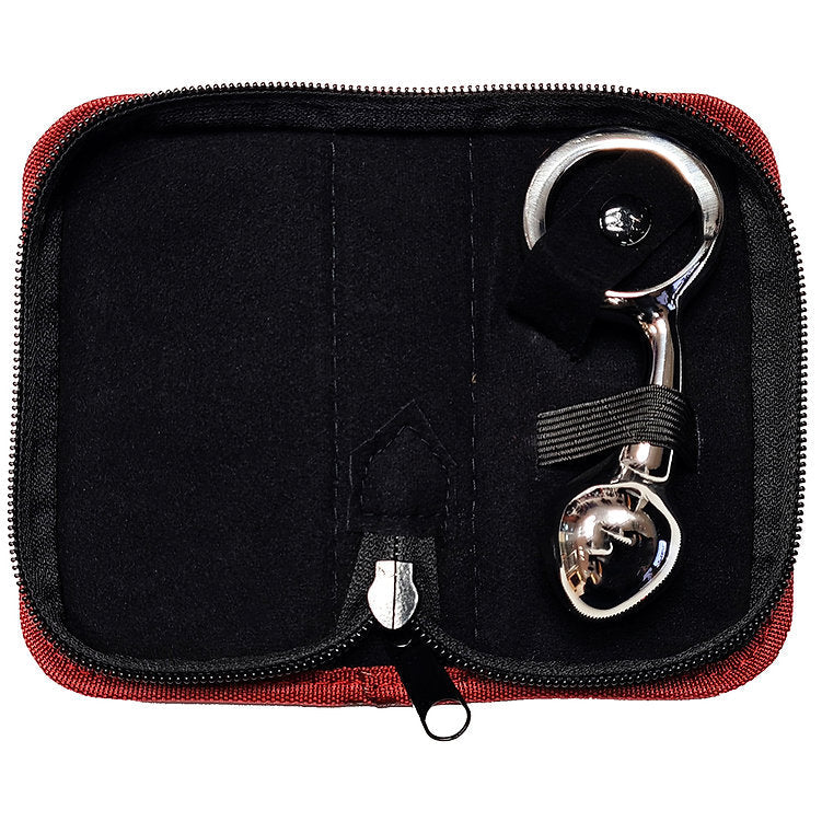 Stainless steel anal plug with ring pull in a red case.