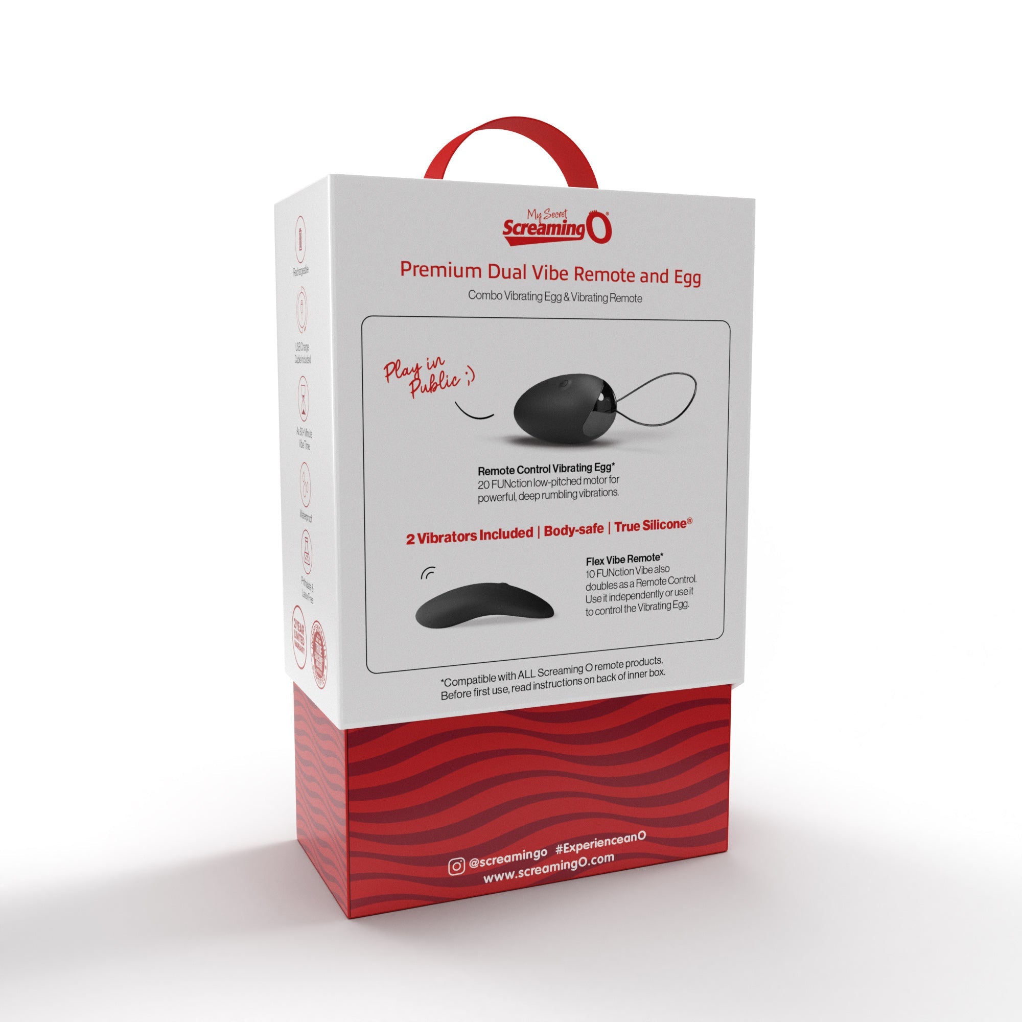 Screaming O remote controlled dual vibrating egg and flex vibe remote.