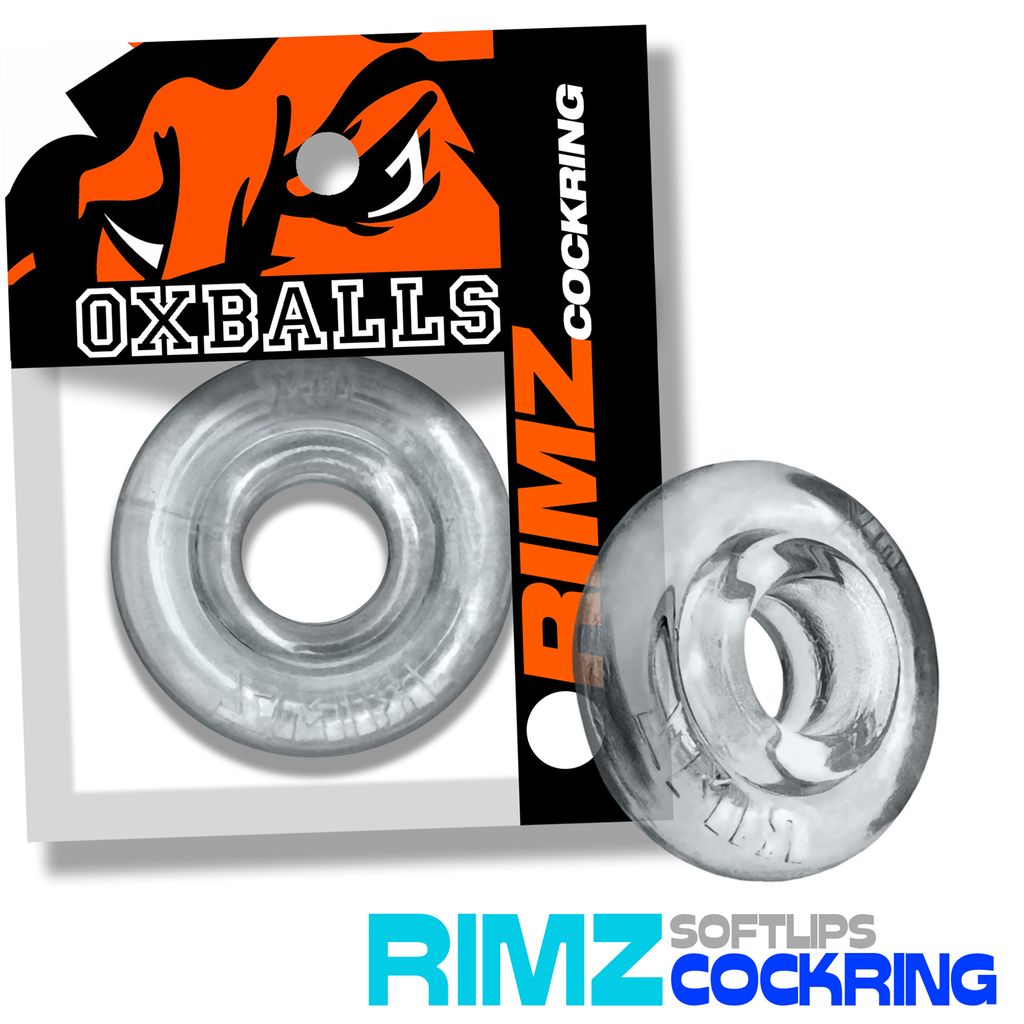Clear soft rubber cock ring with OXBALLS branding.