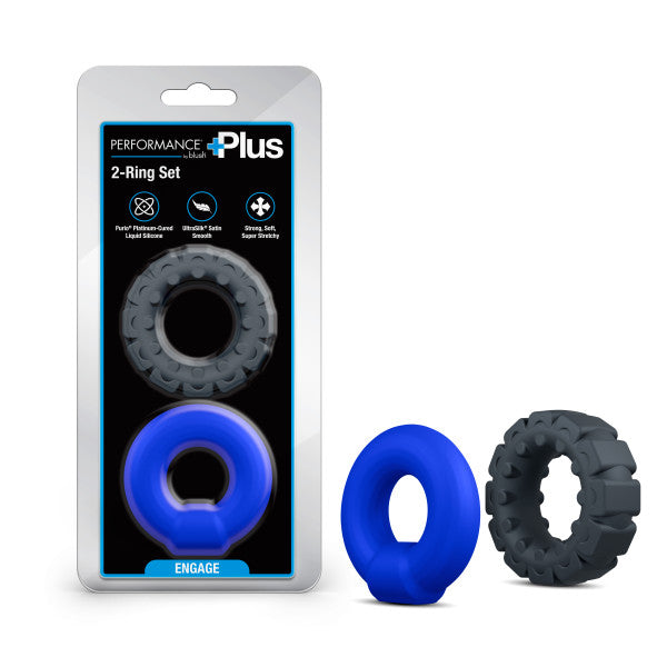 Performance Plus Engage 2-Ring Set with smooth blue and textured gray silicone rings.