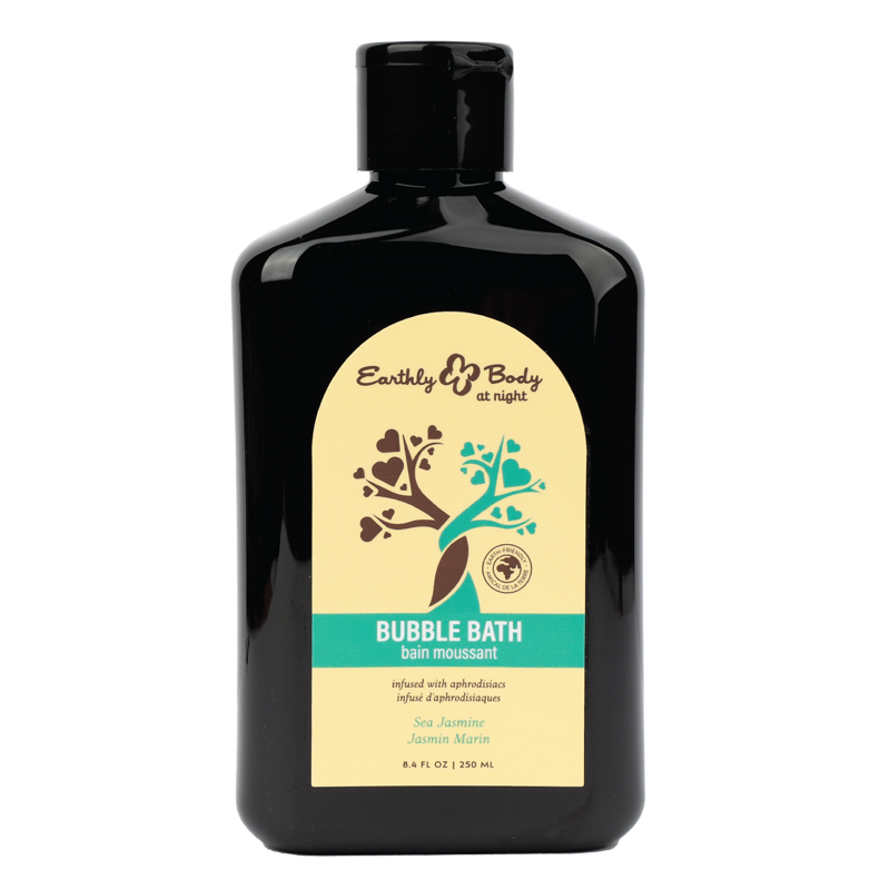 Black bottle of Earthly Body Sea Jasmine bubble bath.