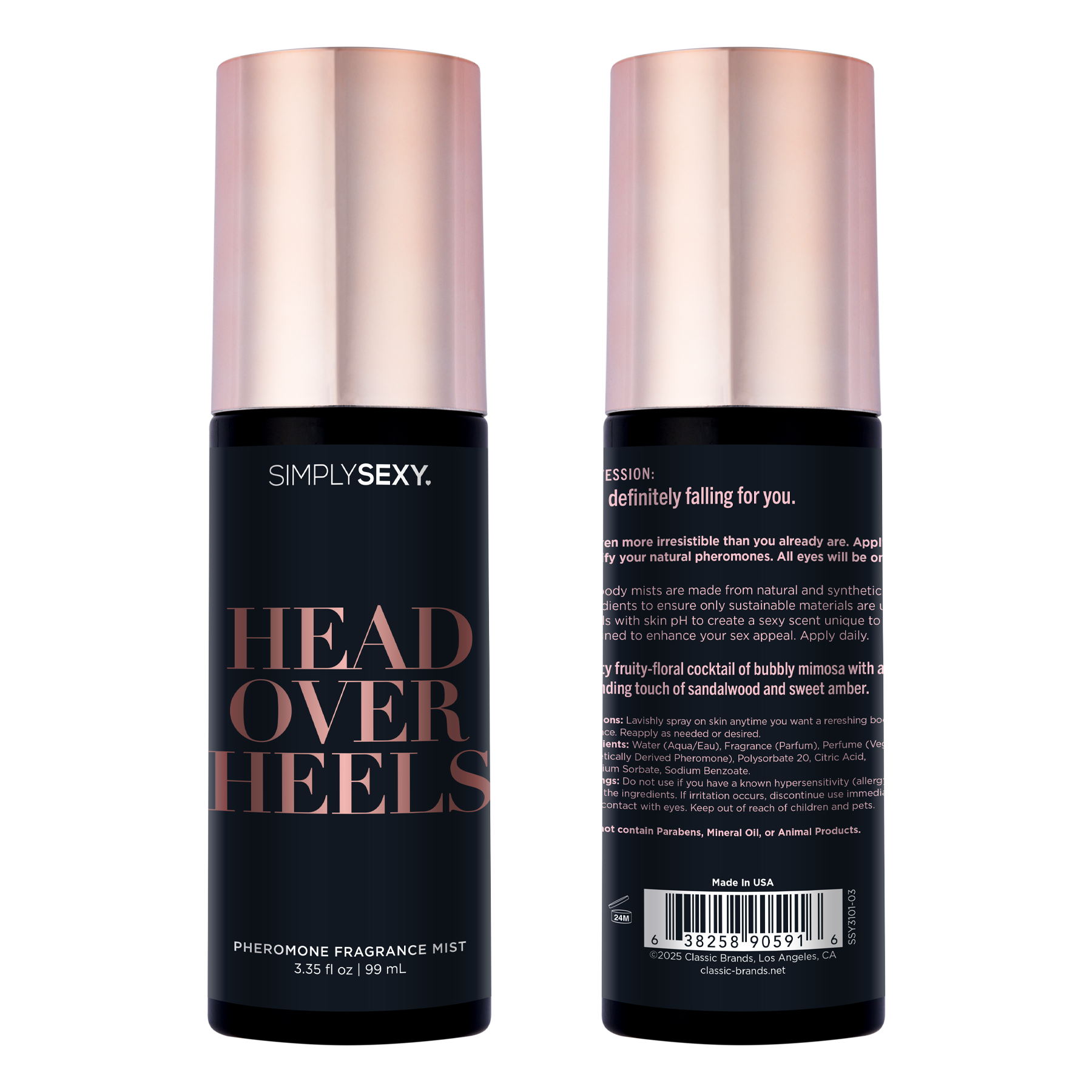 Simply Sexy Head Over Heels Pheromone Fragrance Mist with a fruity floral scent.
