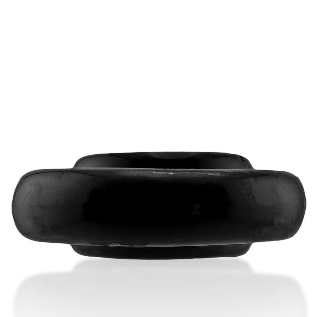 Black soft rubber cock ring with wide, rounded edges.