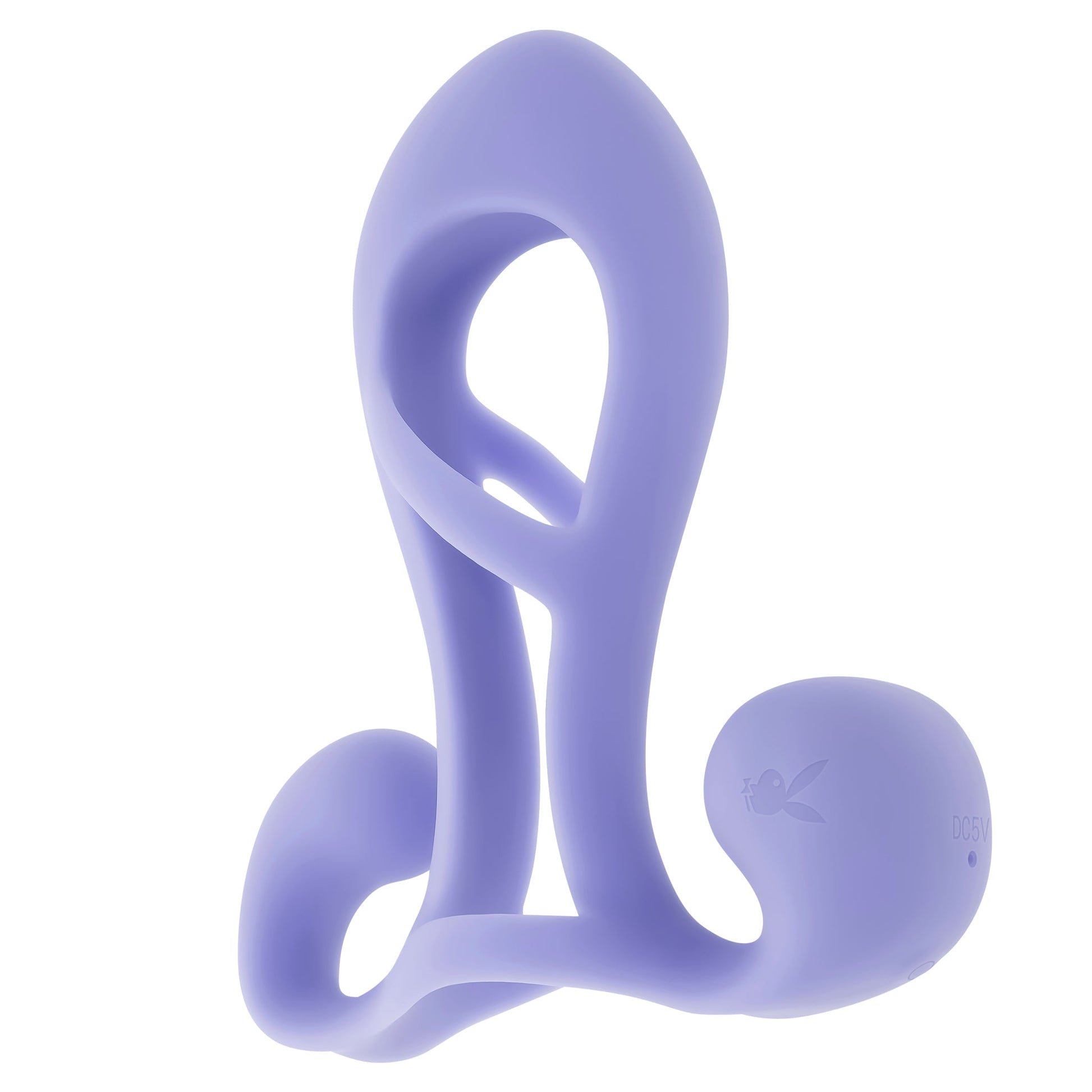 A purple silicone vibrating penis enhancer cage with a Playboy bunny logo.