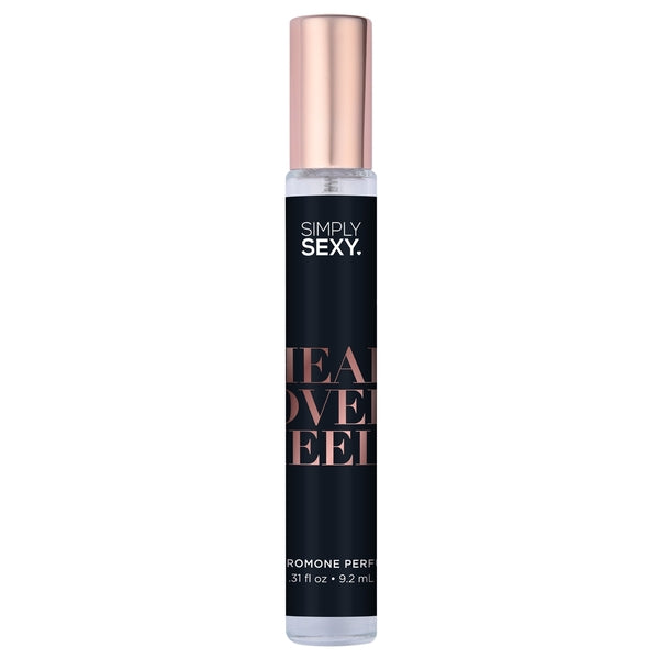 Simply Sexy Head Over Heels pheromone perfume spray with a rose gold cap.
