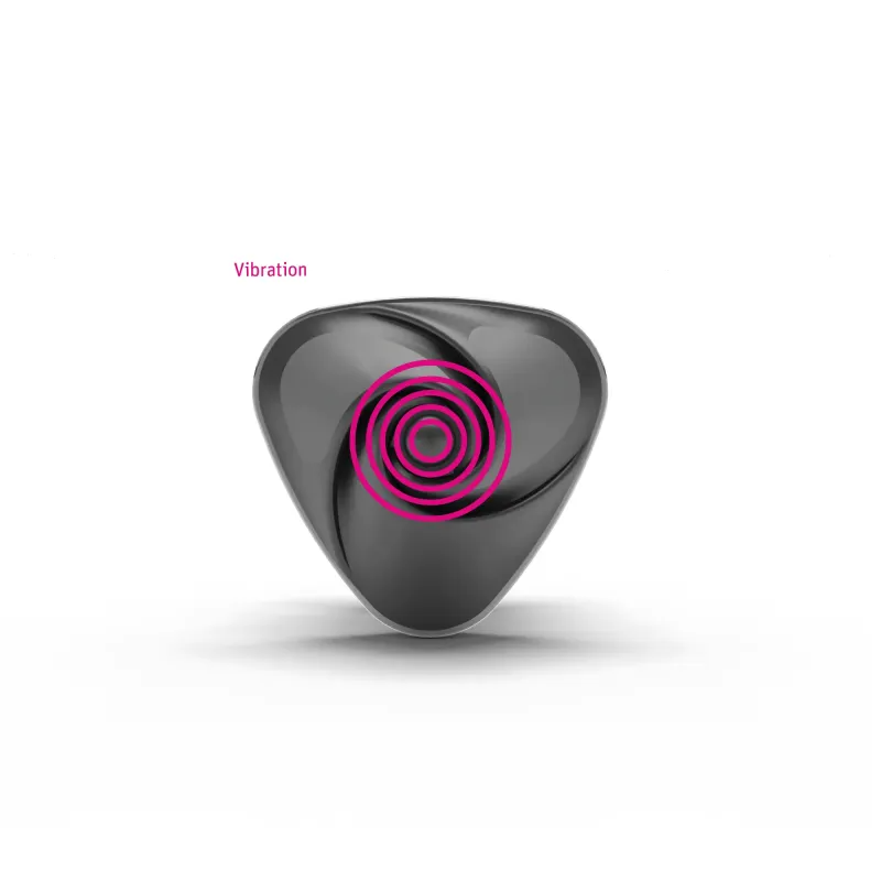 A dark, triangular-shaped vibrator with pink concentric circles indicating vibration.