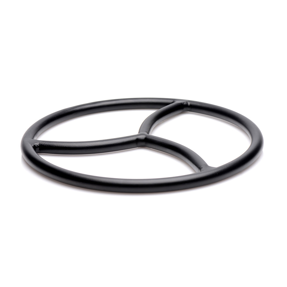Black metal Shibari suspension ring with three segments.